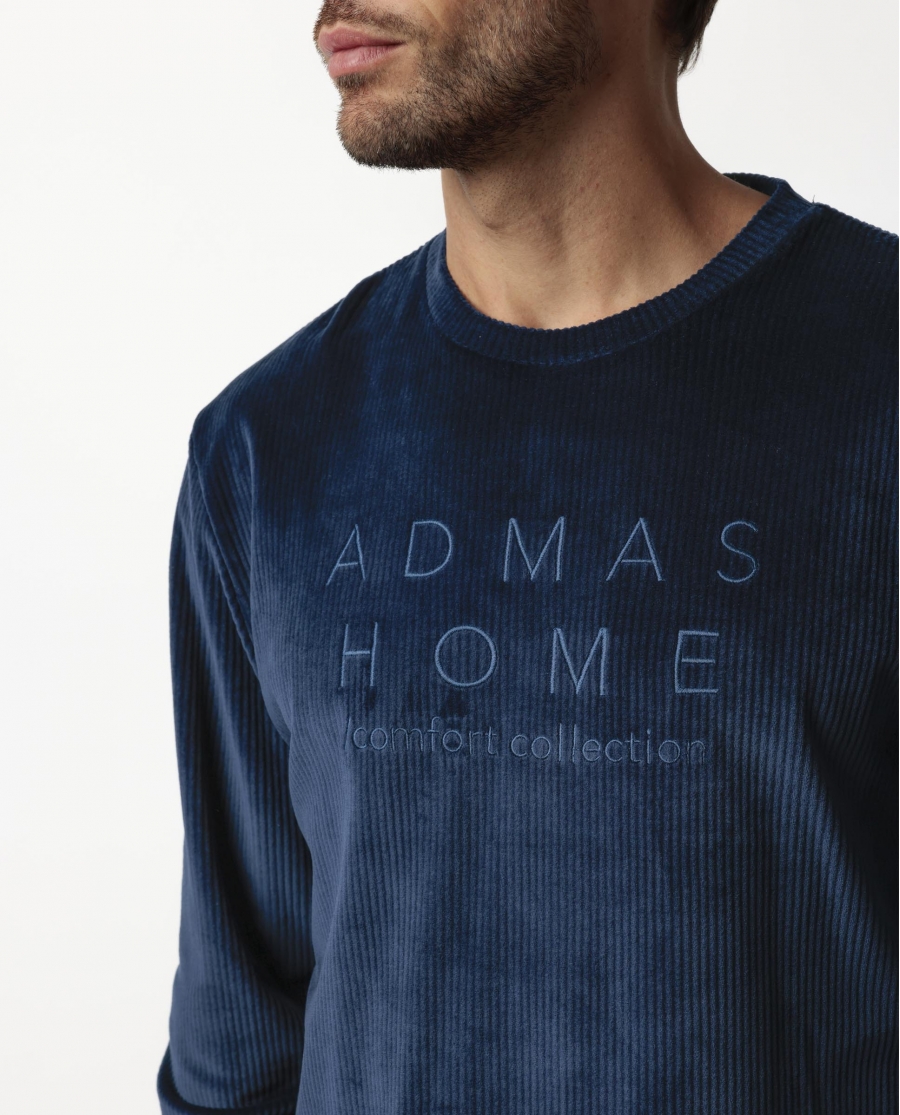 ADMAS HOME Pijama Manga Larga Terciopelo Corduroy para Hombre AZUL