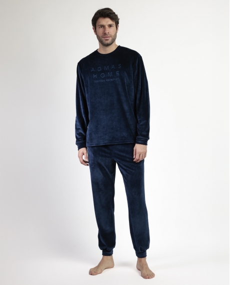 ADMAS HOME Pijama Manga Larga Terciopelo Corduroy para Hombre AZUL