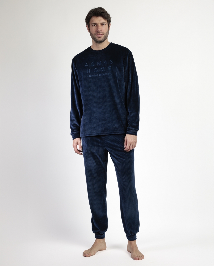 ADMAS HOME Pijama Manga Larga Terciopelo Corduroy para Hombre AZUL
