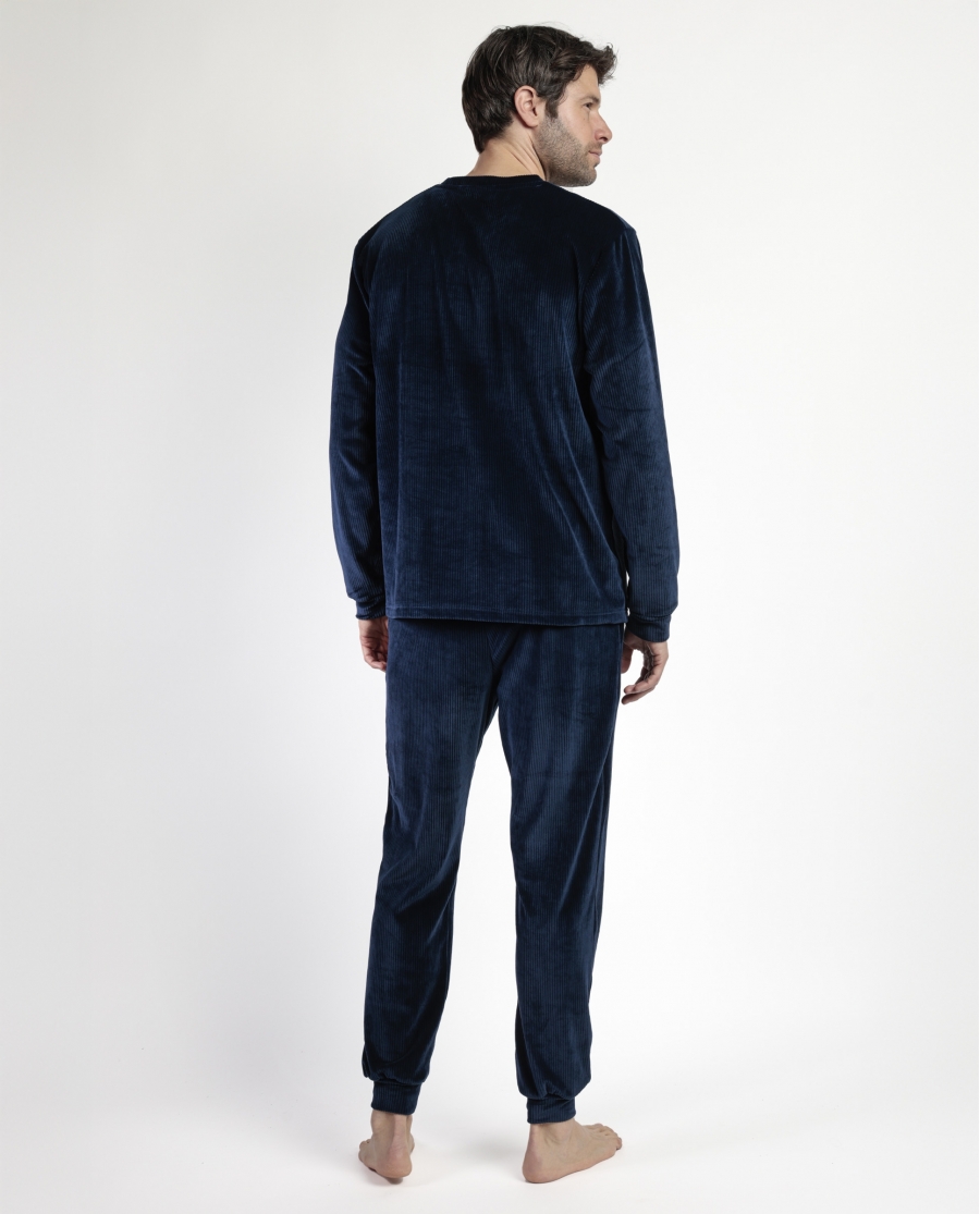ADMAS HOME Pijama Manga Larga Terciopelo Corduroy para Hombre AZUL