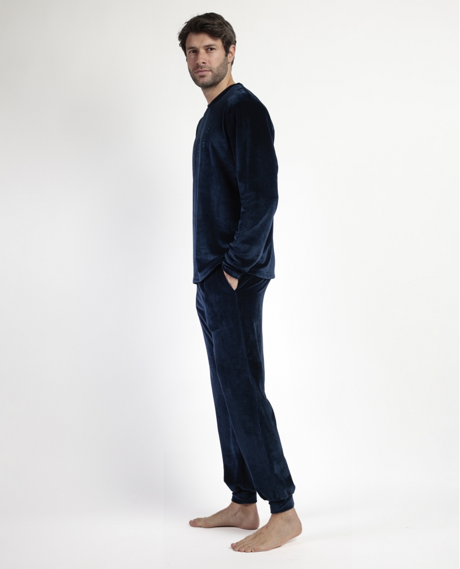 ADMAS HOME Pijama Manga Larga Terciopelo Corduroy para Hombre AZUL