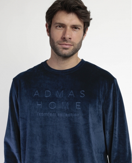 ADMAS HOME Pijama Manga Larga Terciopelo Corduroy para Hombre AZUL 2