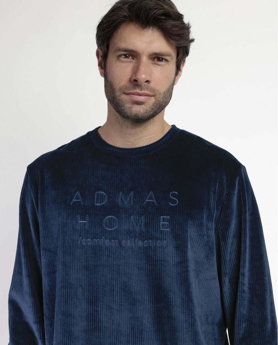 ADMAS HOME Pijama Manga Larga Terciopelo Corduroy para Hombre AZUL