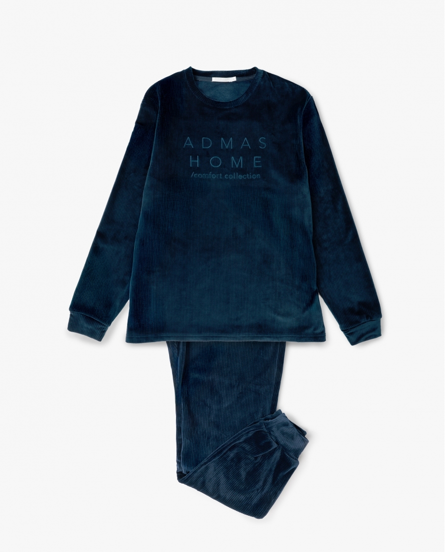 ADMAS HOME Pijama Manga Larga Terciopelo Corduroy para Hombre AZUL