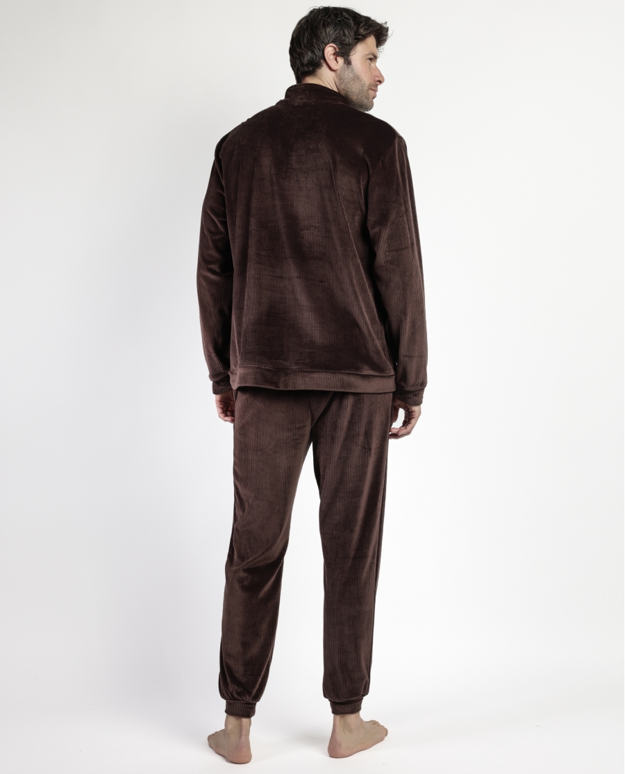 ADMAS HOME Pijama Manga Larga Terciopelo Cuello Alto Corduroy para Hombre MARRON