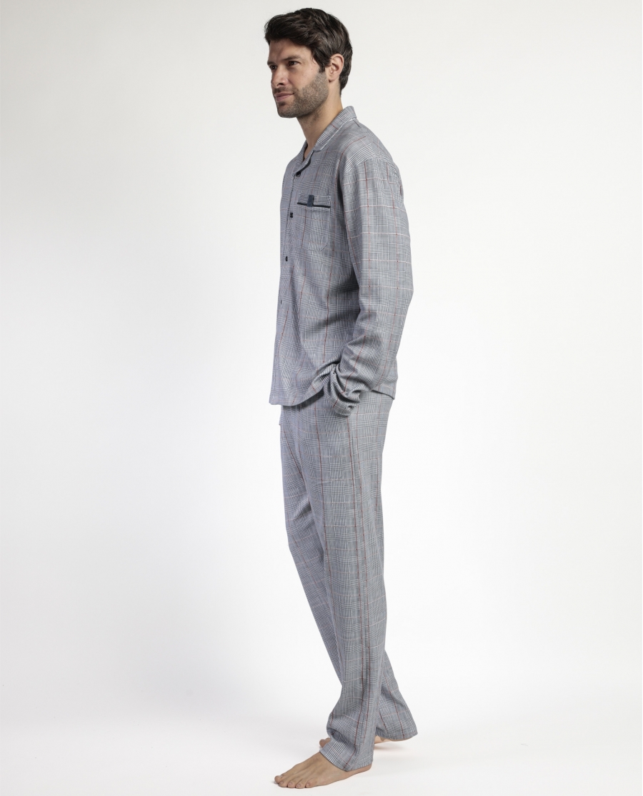 ADMAS CLASSIC Pijama Manga Larga Abierto Harris para Hombre GRIS