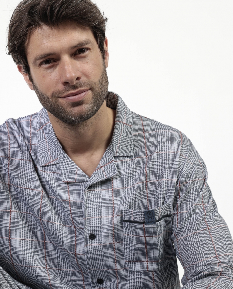 ADMAS CLASSIC Pijama Manga Larga Abierto Harris para Hombre GRIS