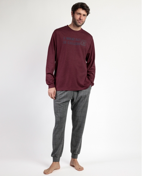 STAY AT HOME Pijama Manga Larga Calling para Hombre BURDEOS