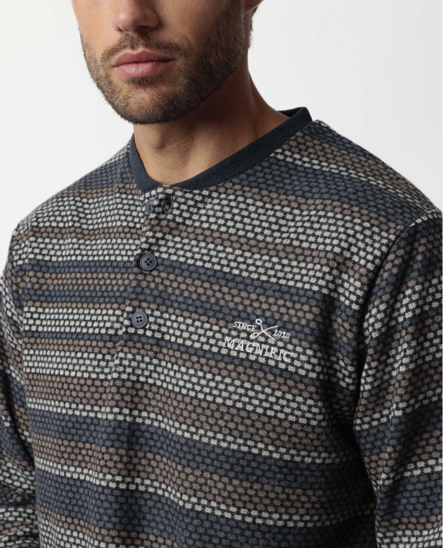 ADMAS MAGNIFIC Pijama Manga Larga Tapeta Magno para Hombre MARINO