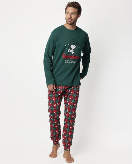 PEANUTS Pijama Manga Larga Reindeer Crossing para Hombre VERDE