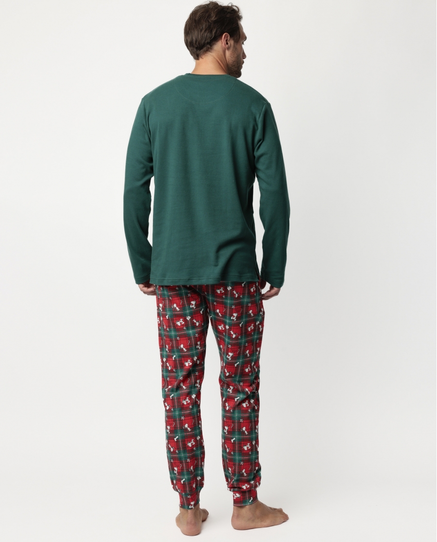 PEANUTS Pijama Manga Larga Reindeer Crossing para Hombre VERDE