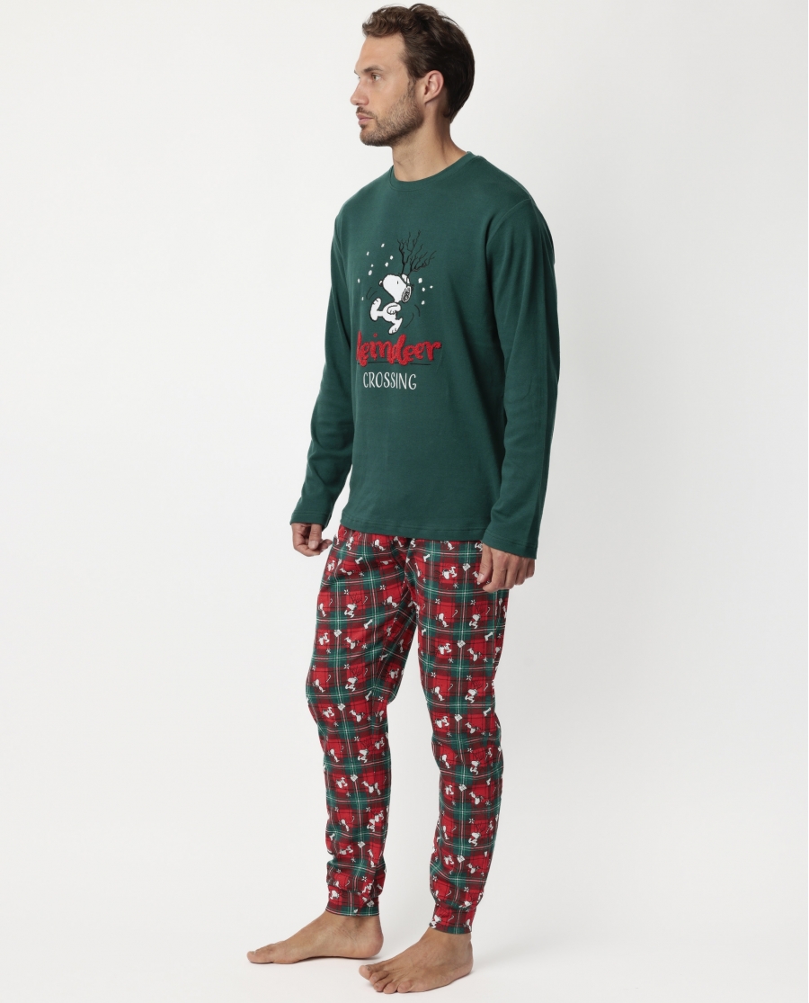 PEANUTS Pijama Manga Larga Reindeer Crossing para Hombre VERDE
