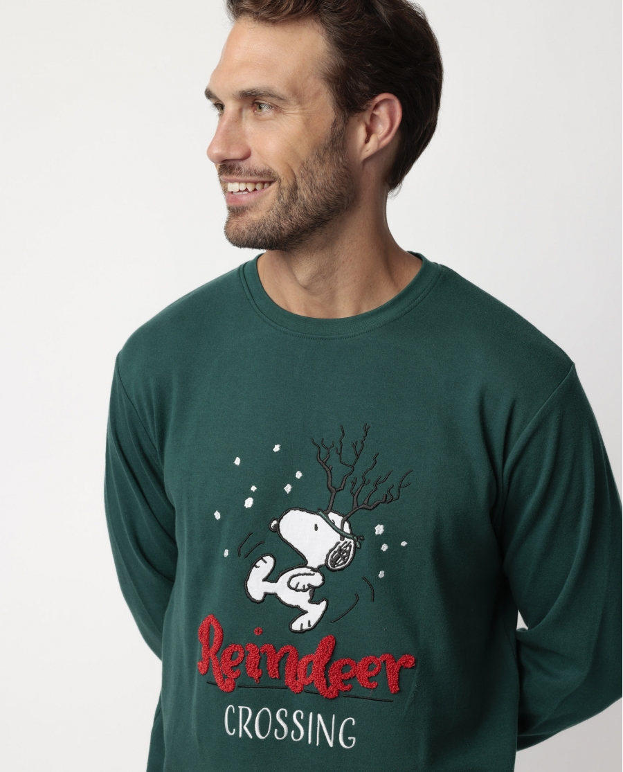 PEANUTS Pijama Manga Larga Reindeer Crossing para Hombre VERDE
