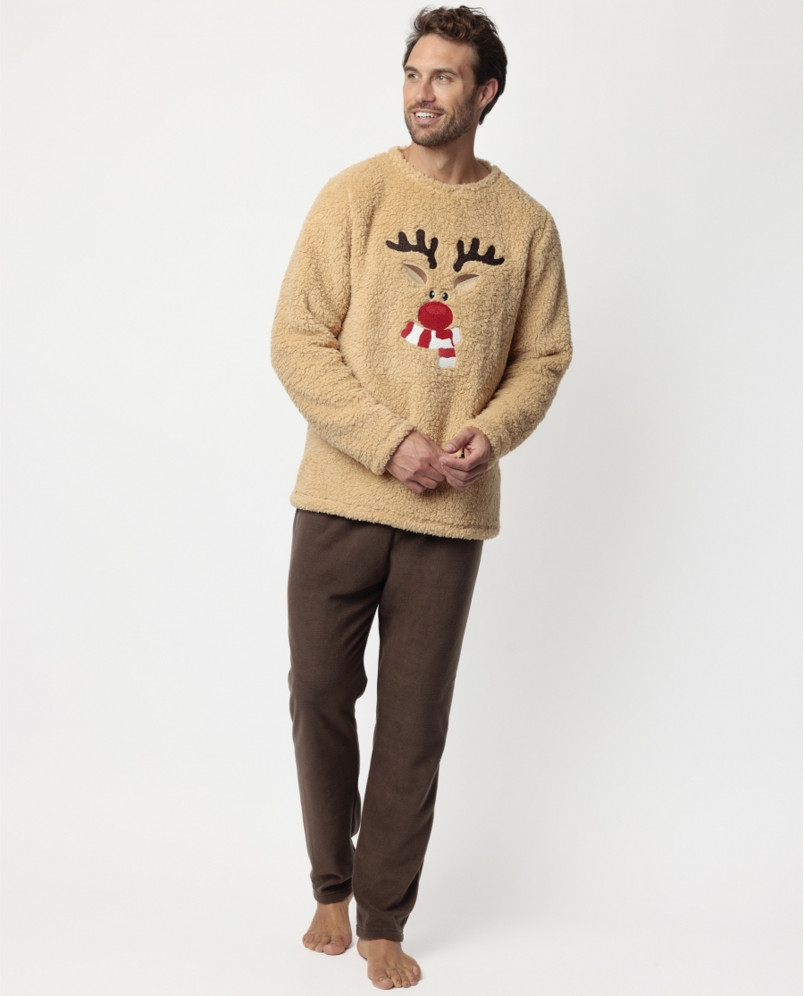 ADMAS Pijama Manga Larga Calentito Reindeer para Hombre CAMEL