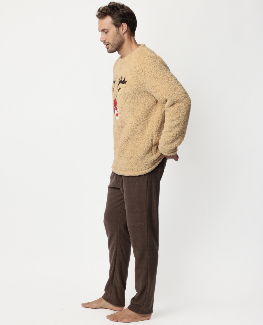 ADMAS Pijama Manga Larga Calentito Reindeer para Hombre CAMEL