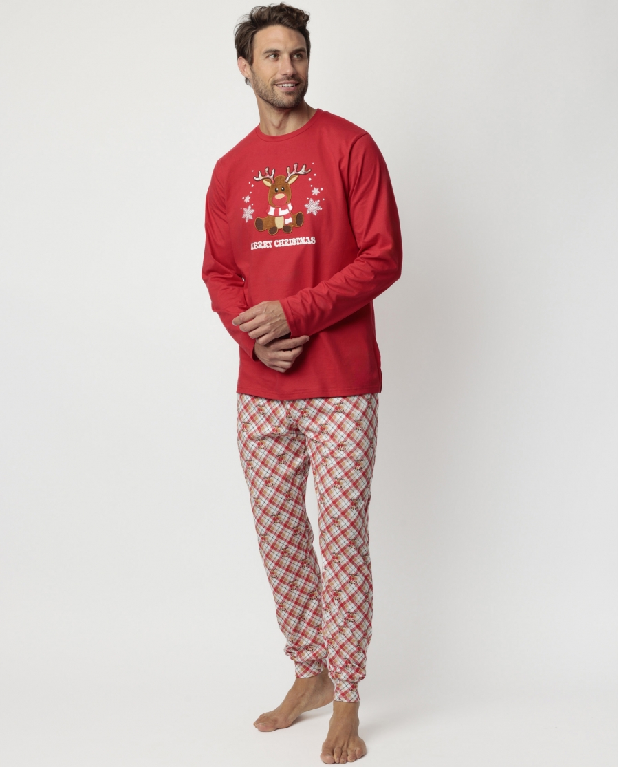 ADMAS Pijama Manga Larga Reindeer para Hombre ROJO