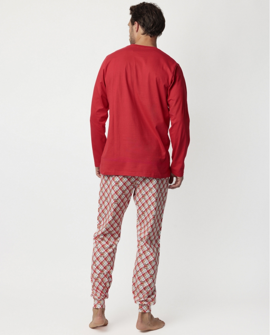ADMAS Pijama Manga Larga Reindeer para Hombre ROJO