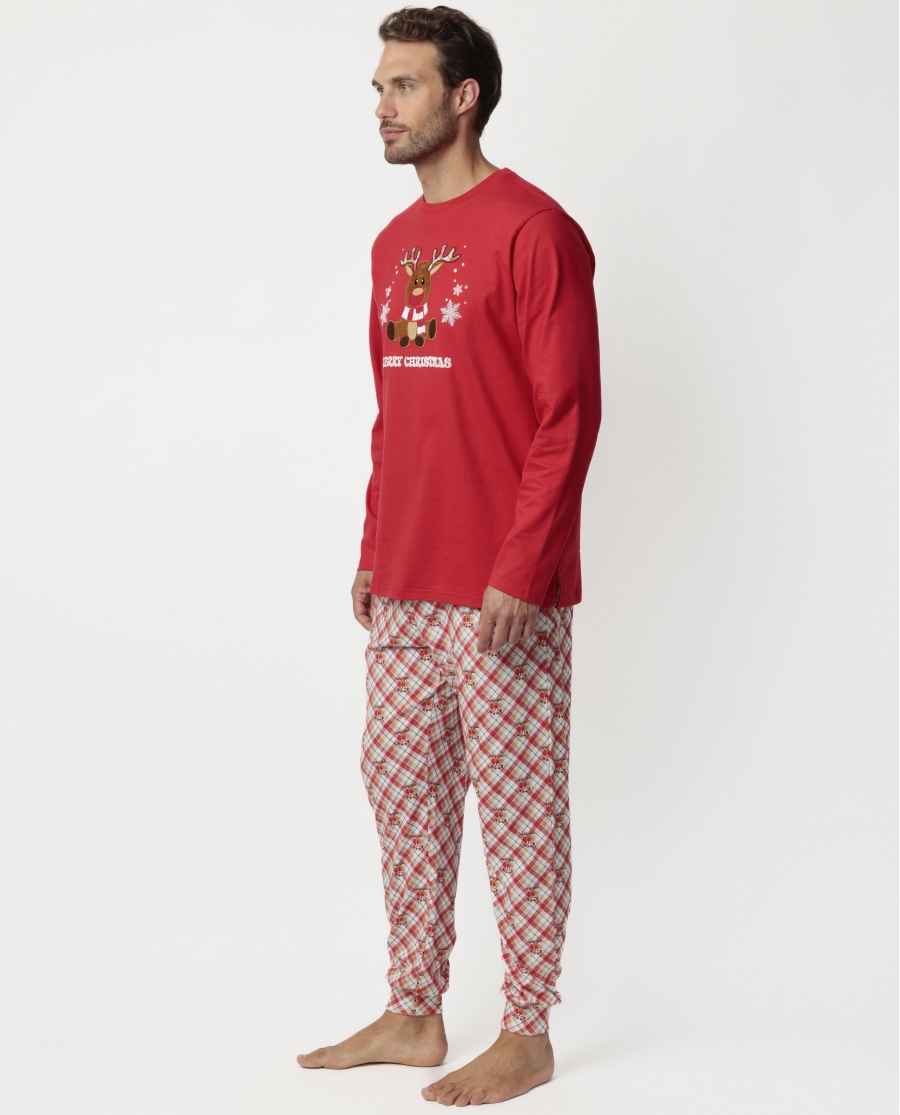 ADMAS Pijama Manga Larga Reindeer para Hombre ROJO