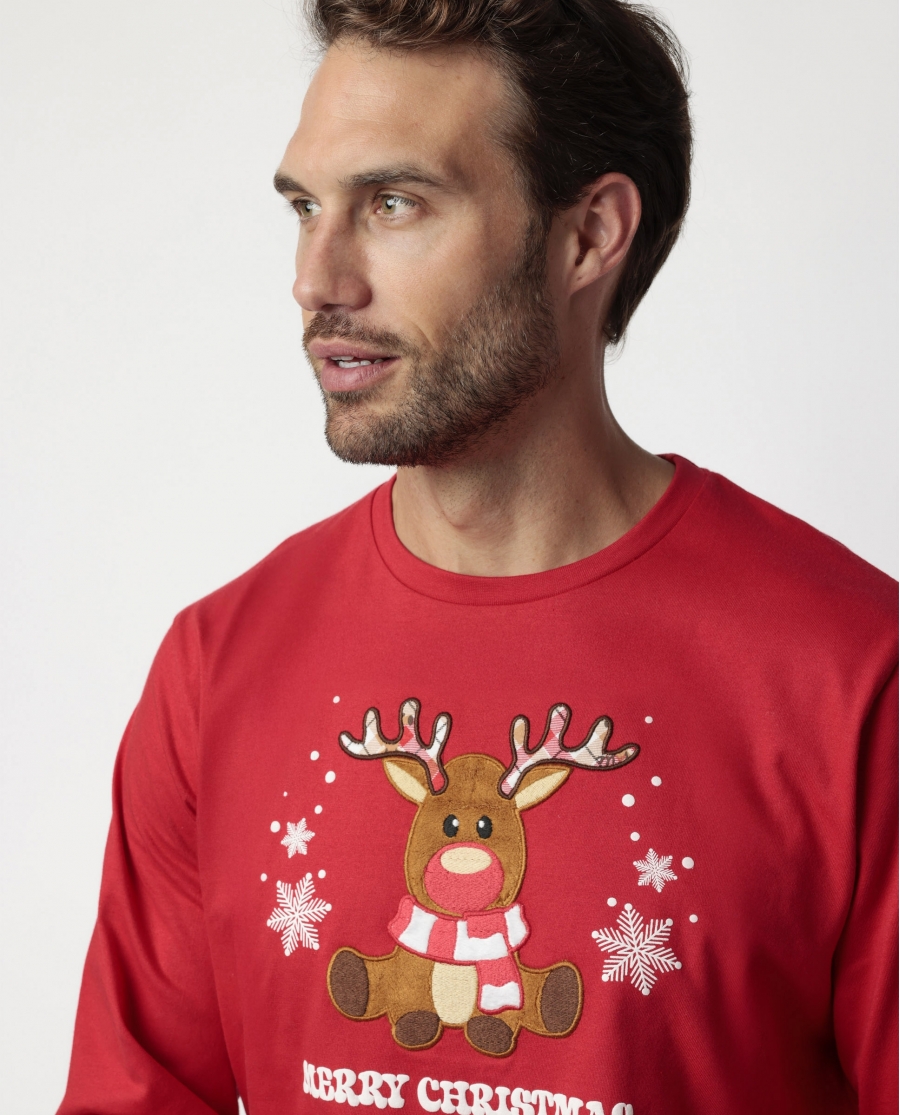 ADMAS Pijama Manga Larga Reindeer para Hombre ROJO
