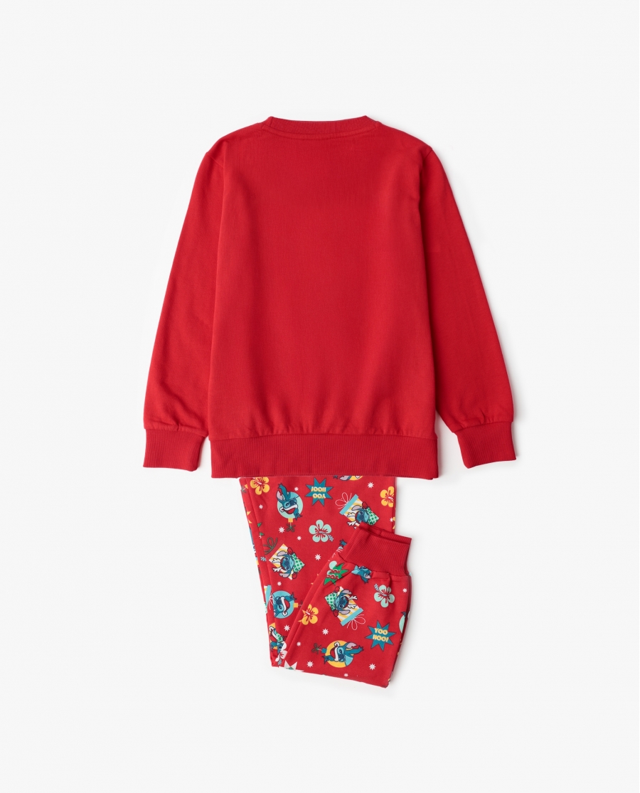 DISNEY Pijama Manga Larga Stitch Happy Holidays para Niño ROJO