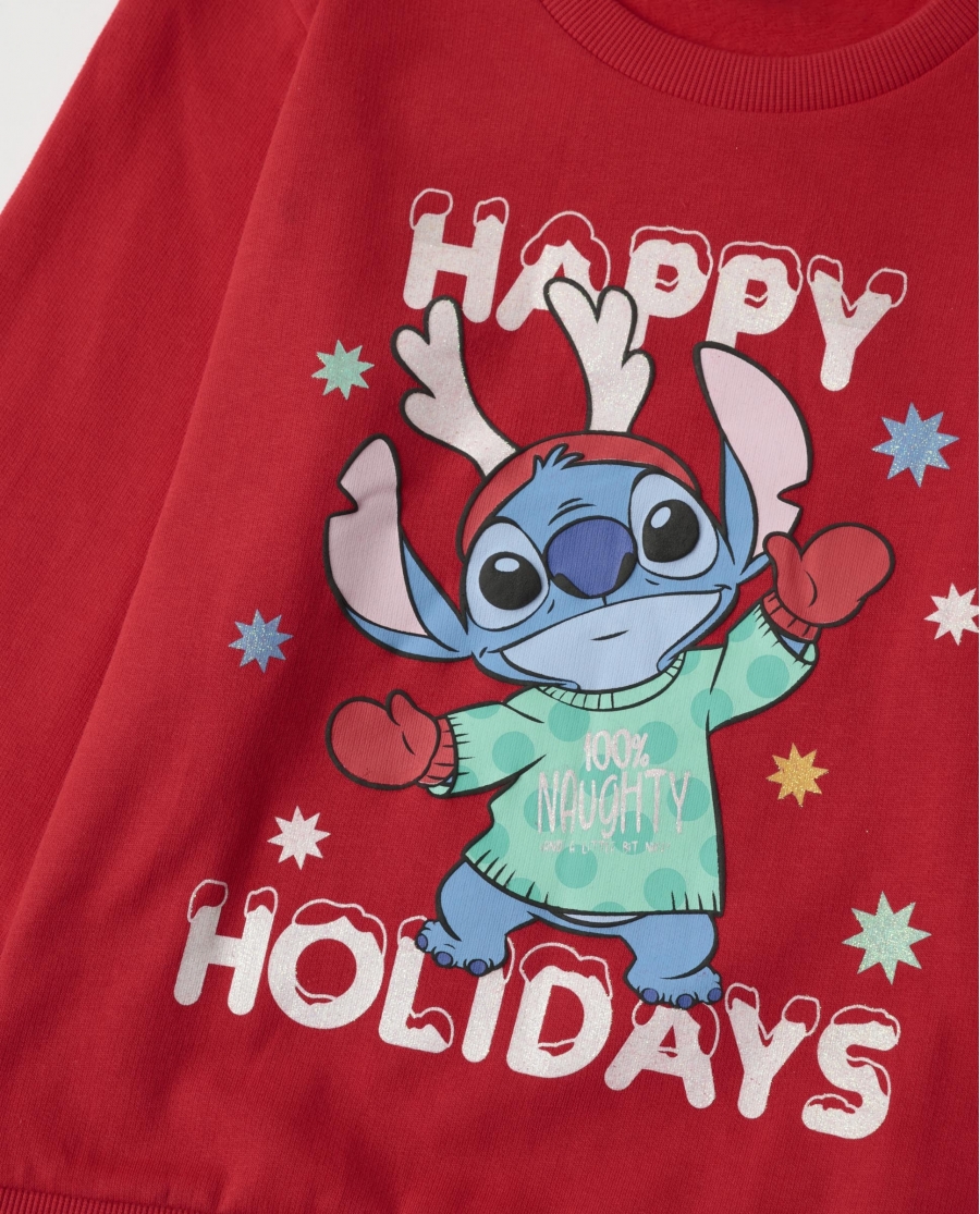 DISNEY Pijama Manga Larga Stitch Happy Holidays para Niña ROJO