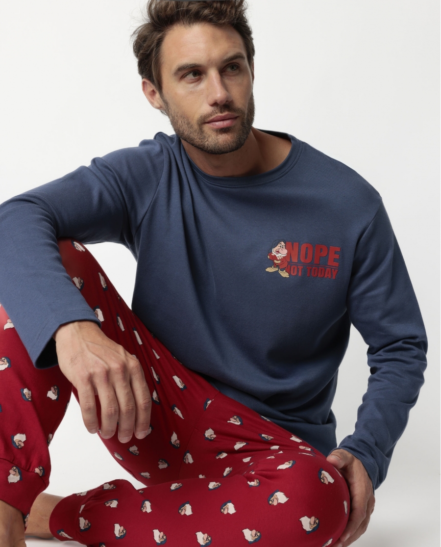 DISNEY Pijama Manga Larga Not Today Grumpy para Hombre AZUL