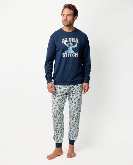 DISNEY Pijama Manga Larga Aloha Stitch para Hombre MARINO