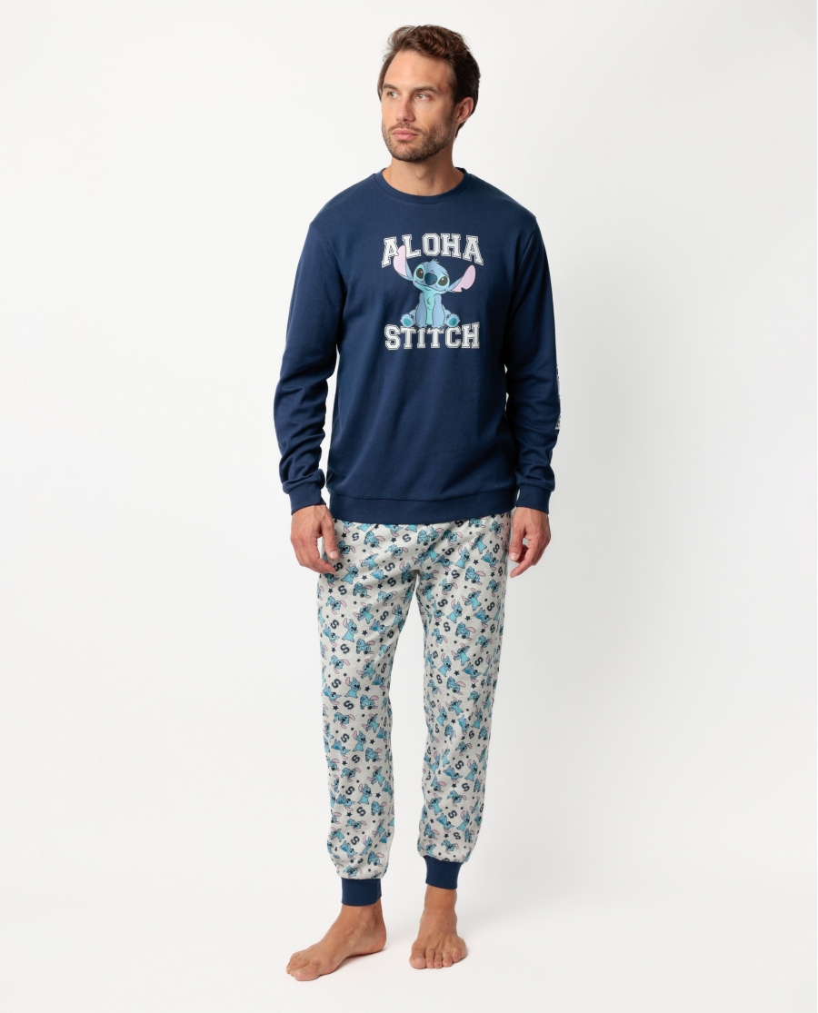 DISNEY Pijama Manga Larga Aloha Stitch para Hombre MARINO