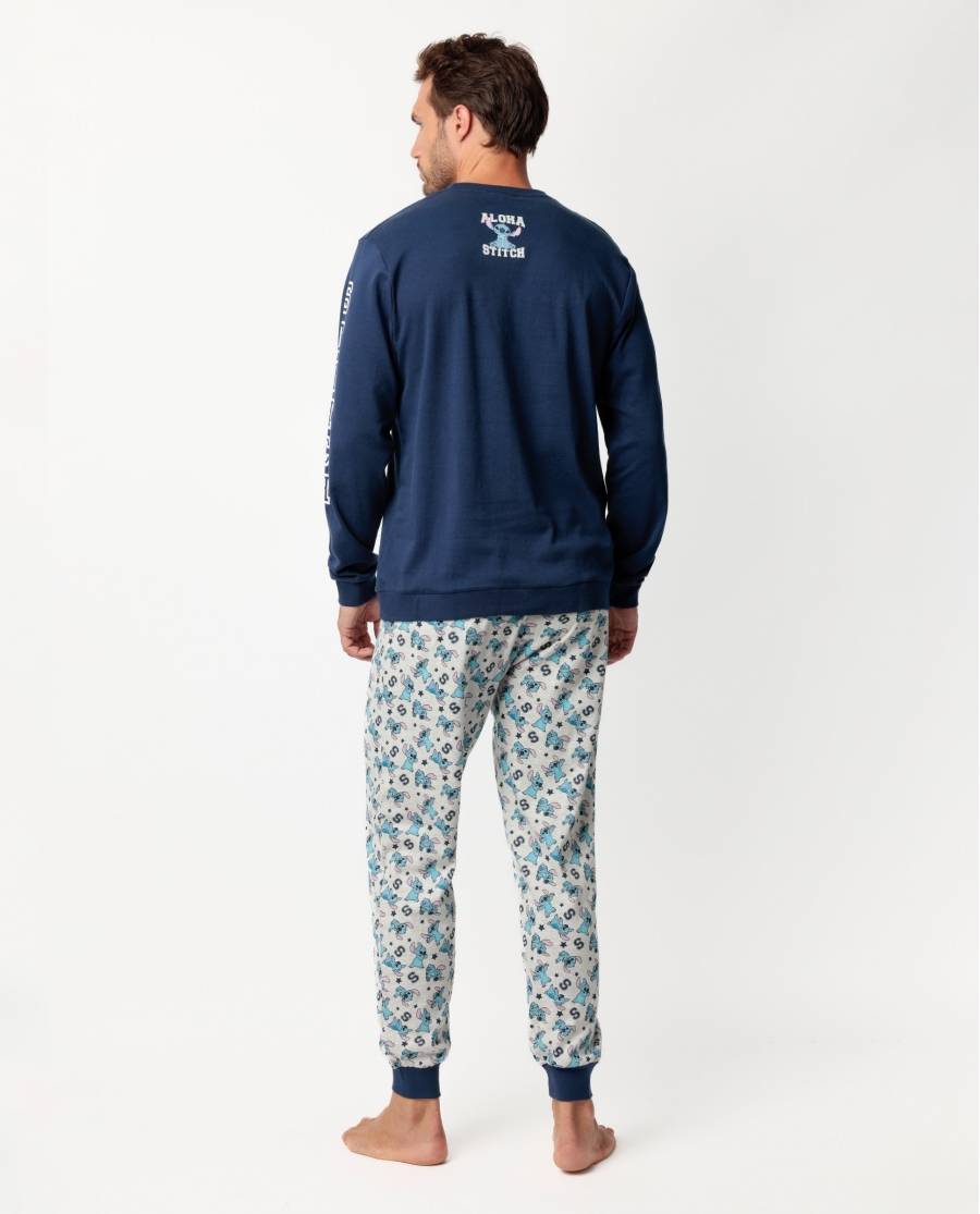 DISNEY Pijama Manga Larga Aloha Stitch para Hombre MARINO