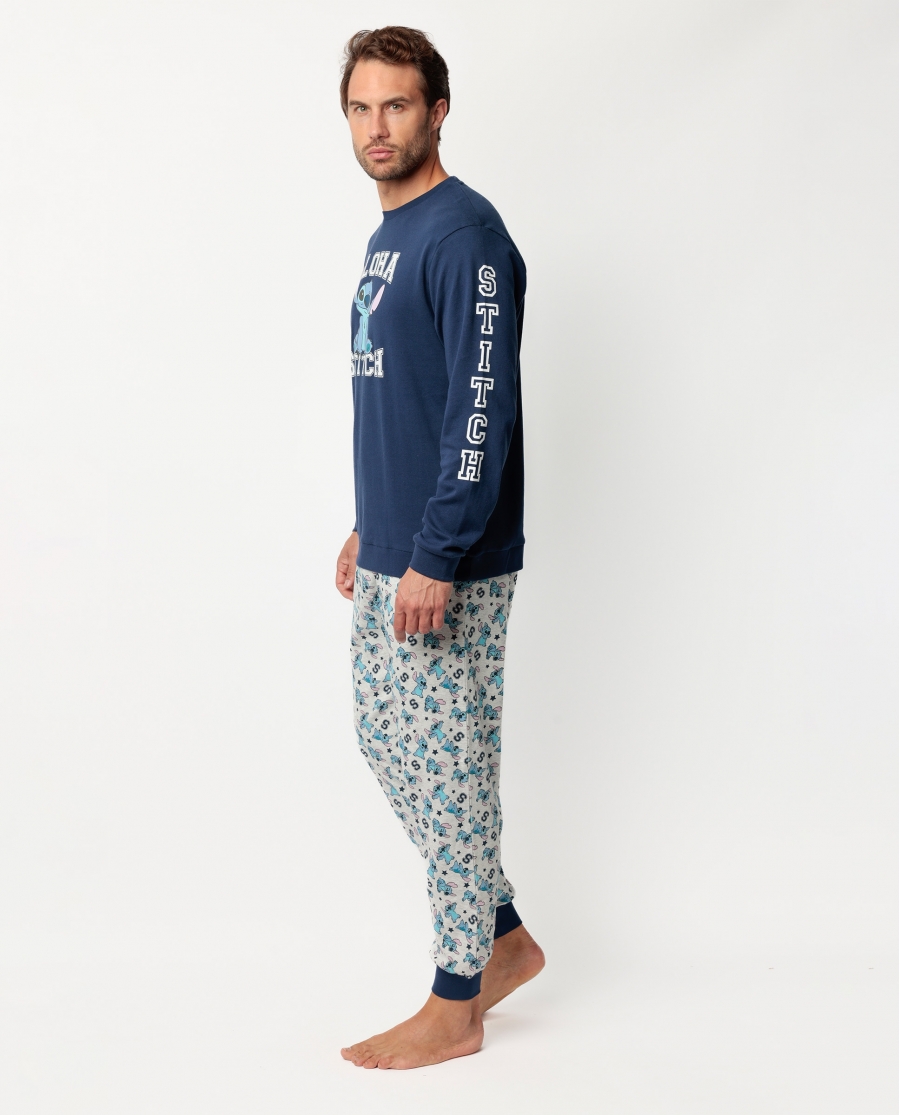 DISNEY Pijama Manga Larga Aloha Stitch para Hombre MARINO