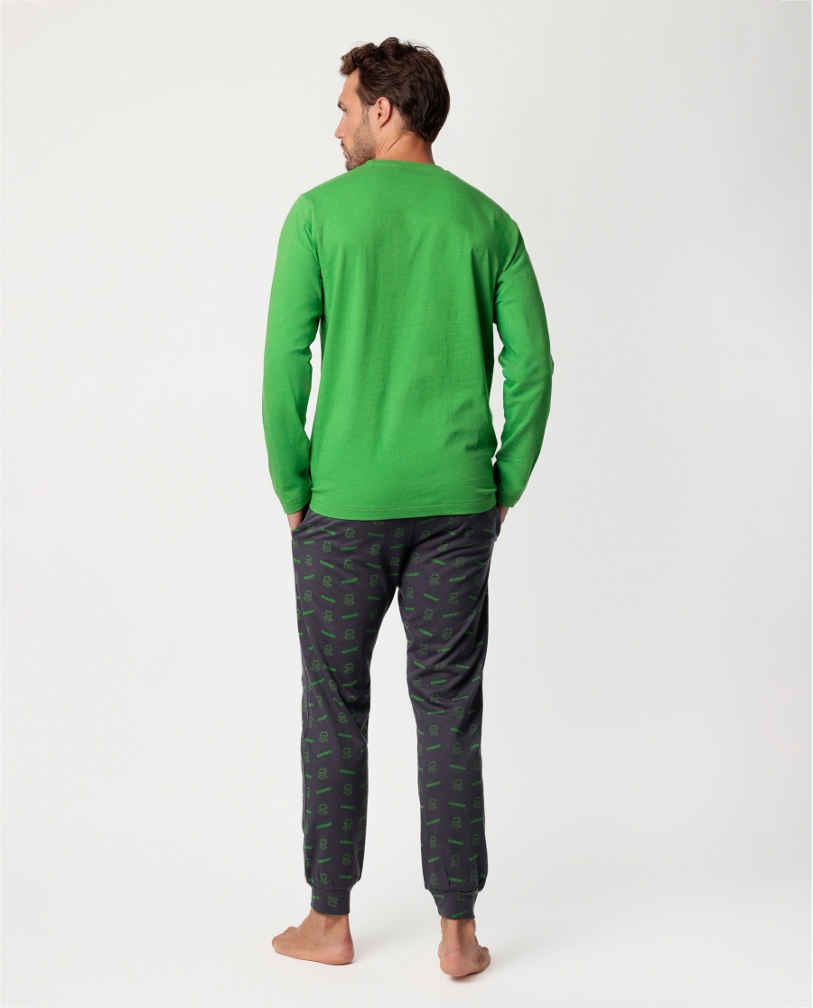 DISNEY MUPPETS Pijama Manga Larga Thinking Kermit para Hombre VERDE