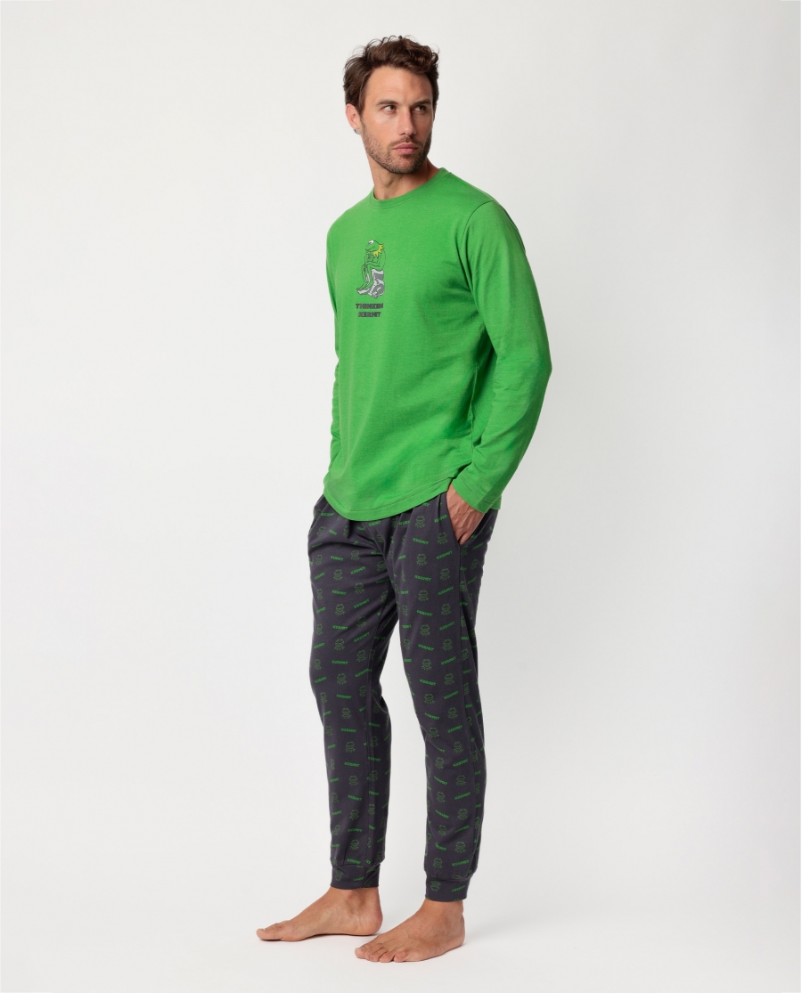 DISNEY MUPPETS Pijama Manga Larga Thinking Kermit para Hombre VERDE