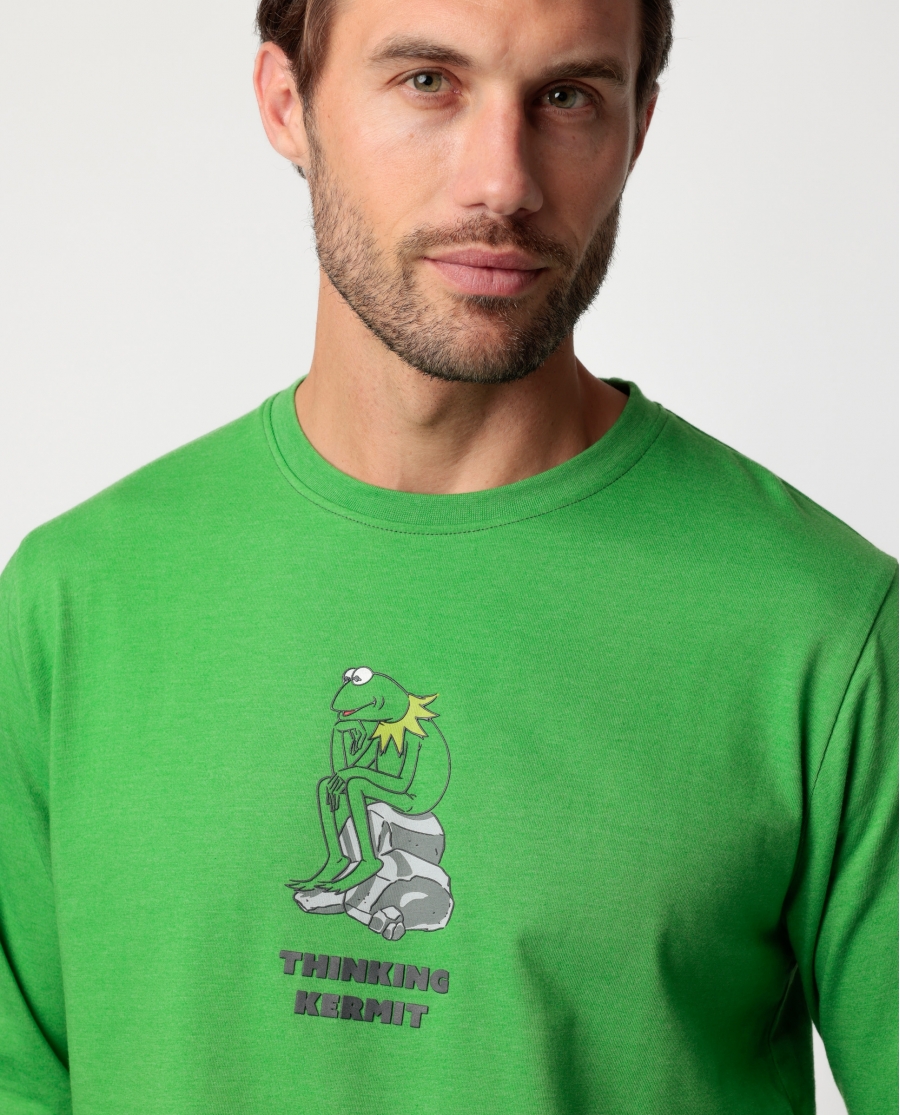 DISNEY MUPPETS Pijama Manga Larga Thinking Kermit para Hombre VERDE