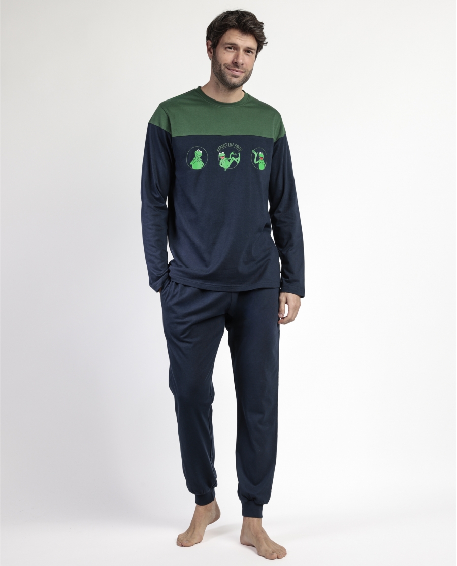 DISNEY MUPPETS Pijama Manga Larga Kermit The Frog para Hombre MARINO
