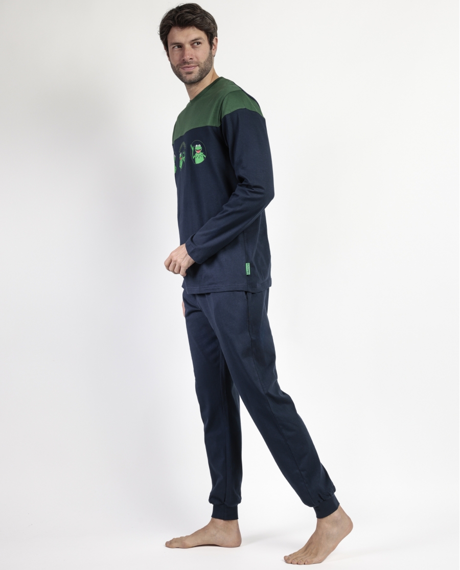 DISNEY MUPPETS Pijama Manga Larga Kermit The Frog para Hombre MARINO