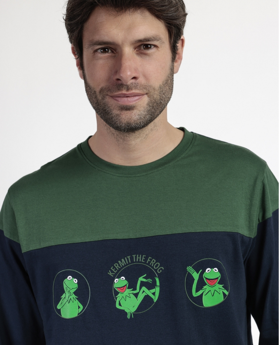 DISNEY MUPPETS Pijama Manga Larga Kermit The Frog para Hombre MARINO