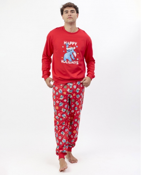 DISNEY Pijama Manga Larga Stitch Happy Holidays para Hombre ROJO