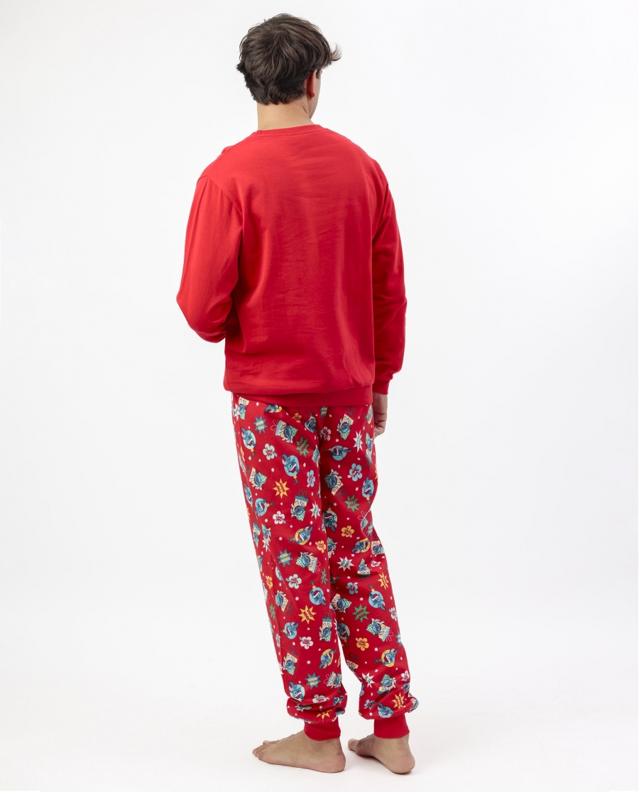 DISNEY Pijama Manga Larga Stitch Happy Holidays para Hombre ROJO