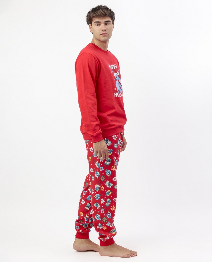 DISNEY Pijama Manga Larga Stitch Happy Holidays para Hombre ROJO