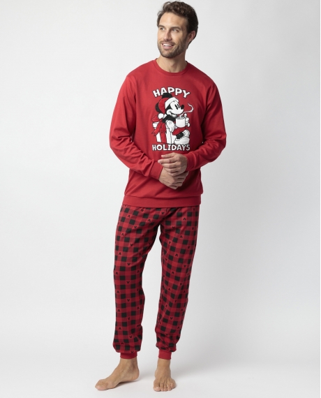 DISNEY Pijama Manga Larga Mouse Holidays para Hombre ROJO