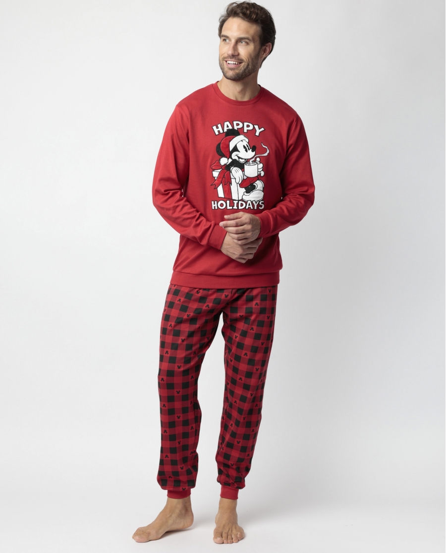 DISNEY Pijama Manga Larga Mouse Holidays para Hombre ROJO
