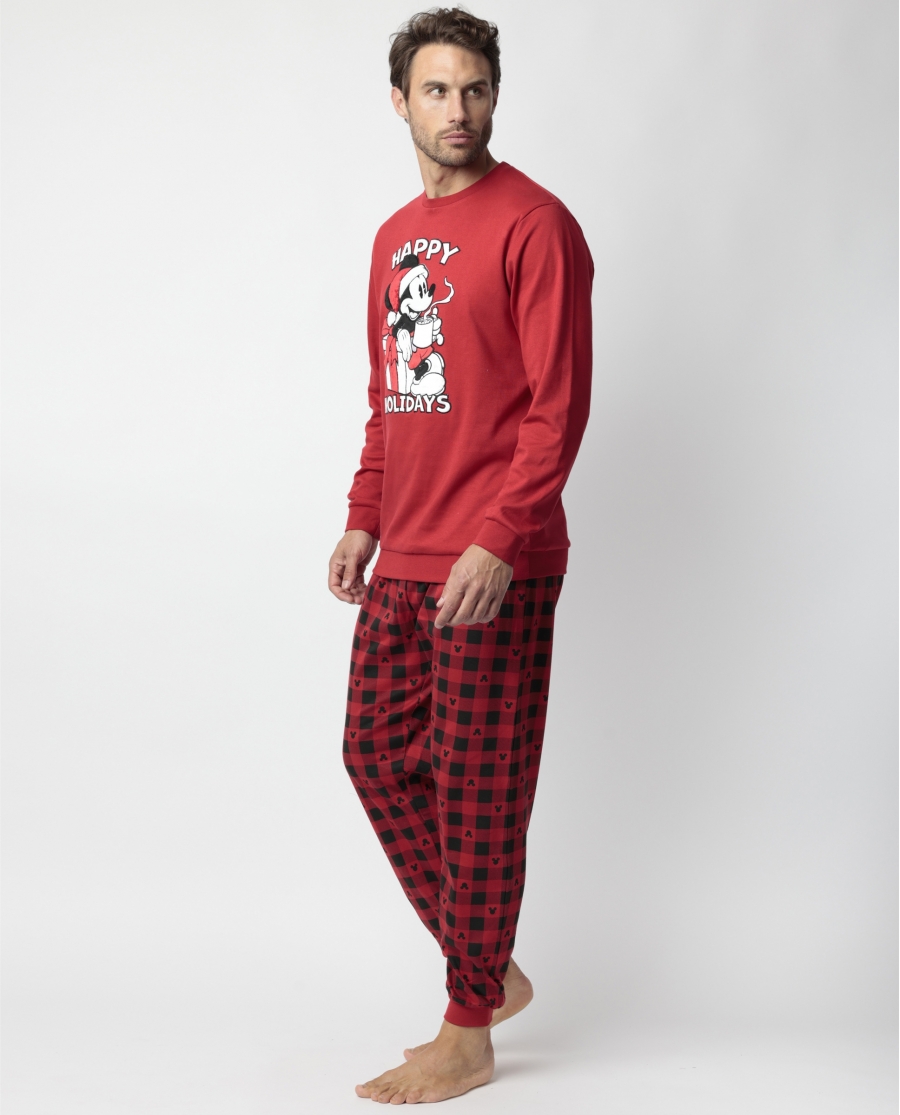 DISNEY Pijama Manga Larga Mouse Holidays para Hombre ROJO