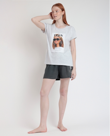 BARBIE Pijama Manga Corta Forever Icon para Mujer GRIS JASPE