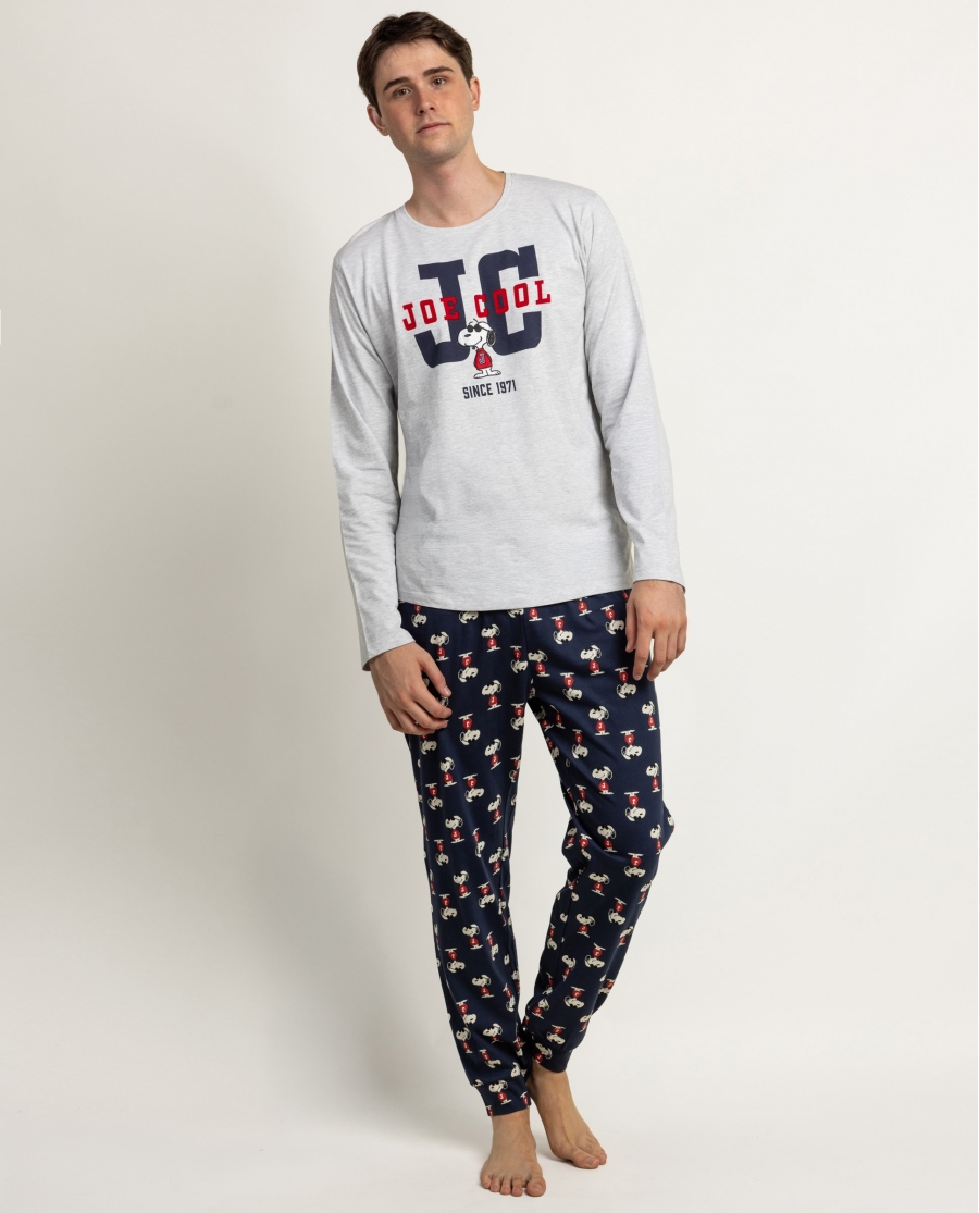 PEANUTS Pijama Manga Larga Joe Cool para Hombre GRIS JASPE