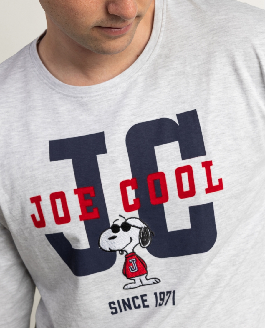 PEANUTS Pijama Manga Larga Joe Cool para Hombre GRIS JASPE