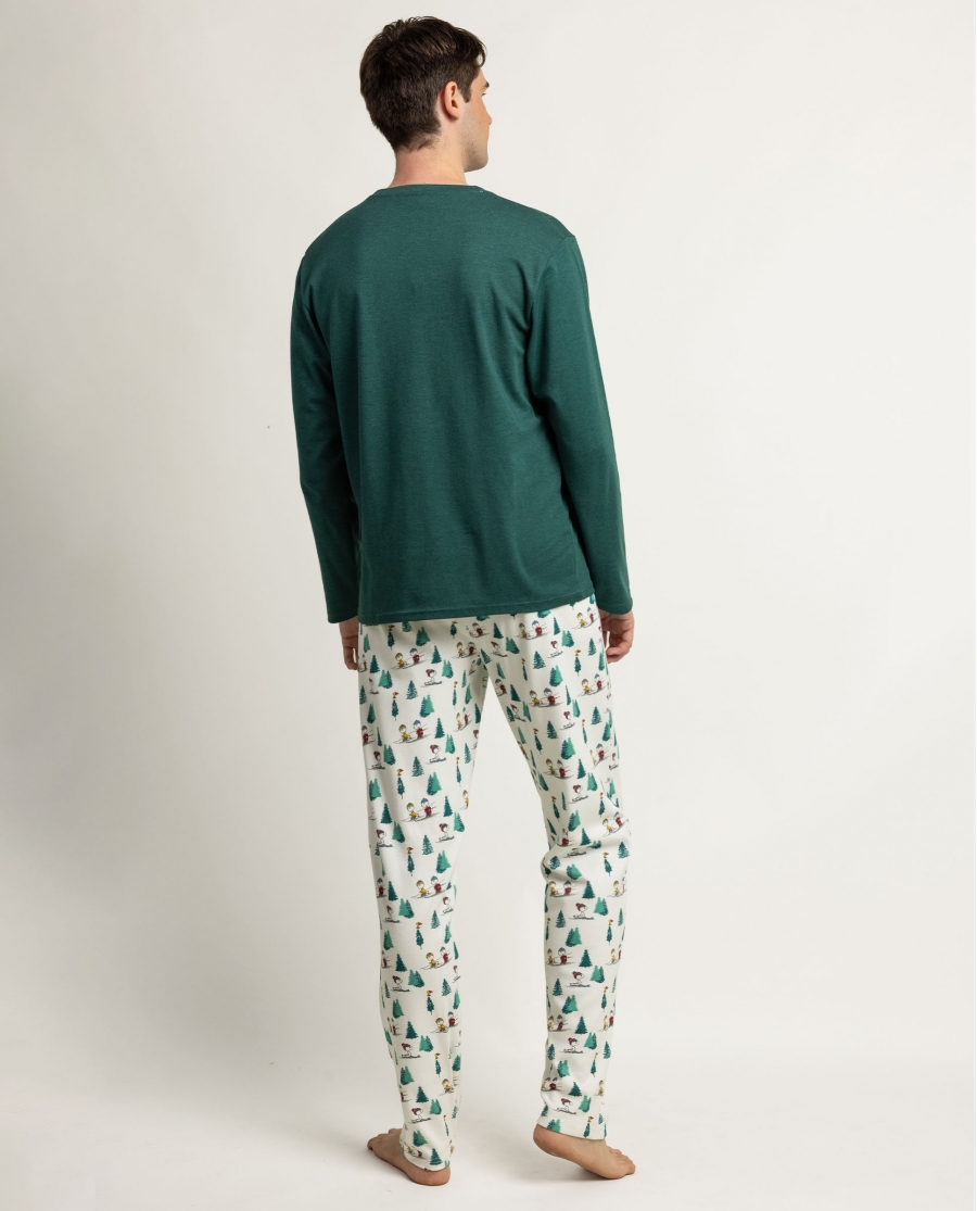PEANUTS Pijama Manga Larga Snoopy Mountain para Hombre VERDE