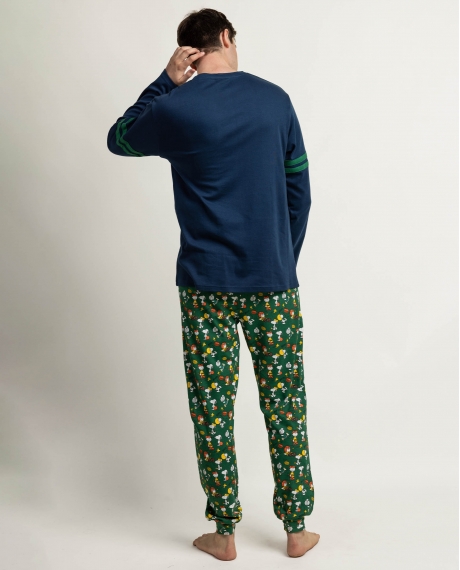 PEANUTS Pijama Manga Larga Winter Sports para Hombre MARINO 2