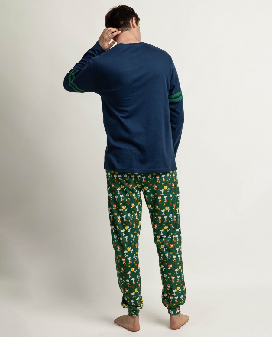 PEANUTS Pijama Manga Larga Winter Sports para Hombre MARINO