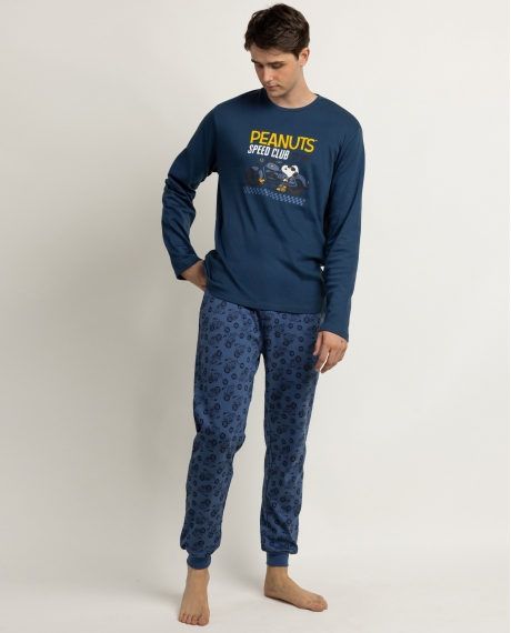 PEANUTS Pijama Manga Larga Speed Club para Hombre DENIM