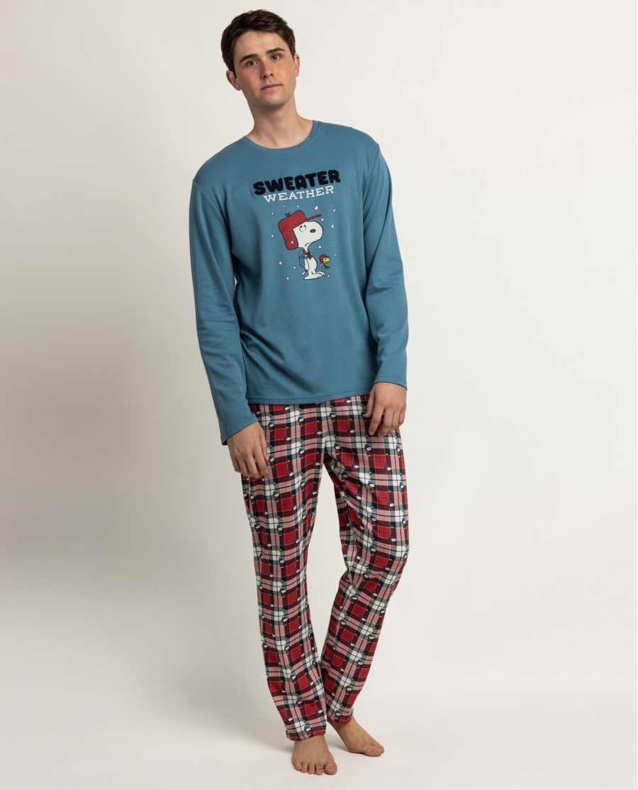 PEANUTS Pijama Manga Larga Sweather Weather para Hombre OCEANO